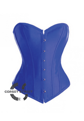 Blue Satin Gothic Burlesque Bustier Waist Training Costume Overbust Corset Top
